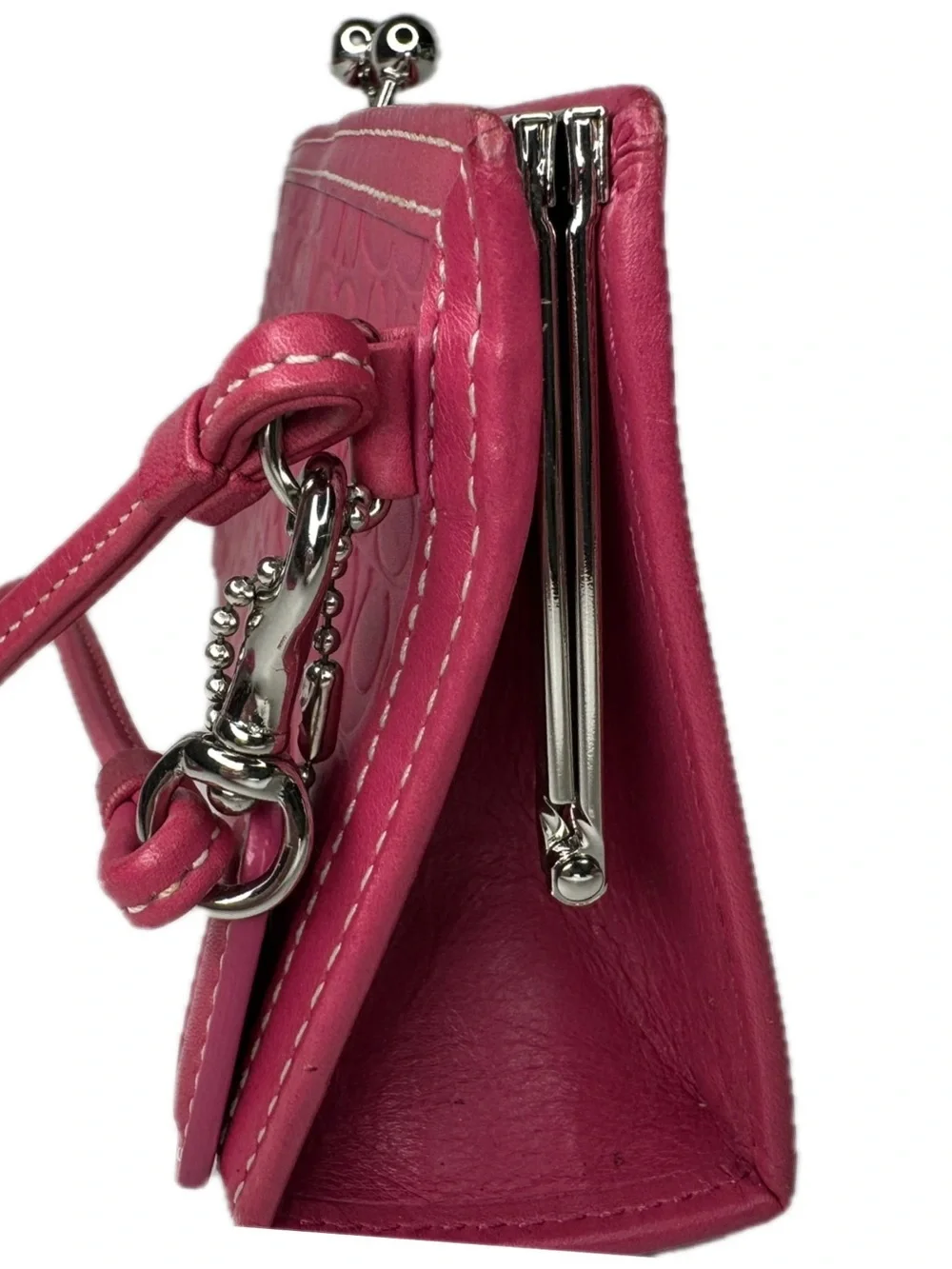 Coach Y2K Pink Embossed Signature C Kisslock Frame Clutch Wristlet Bag